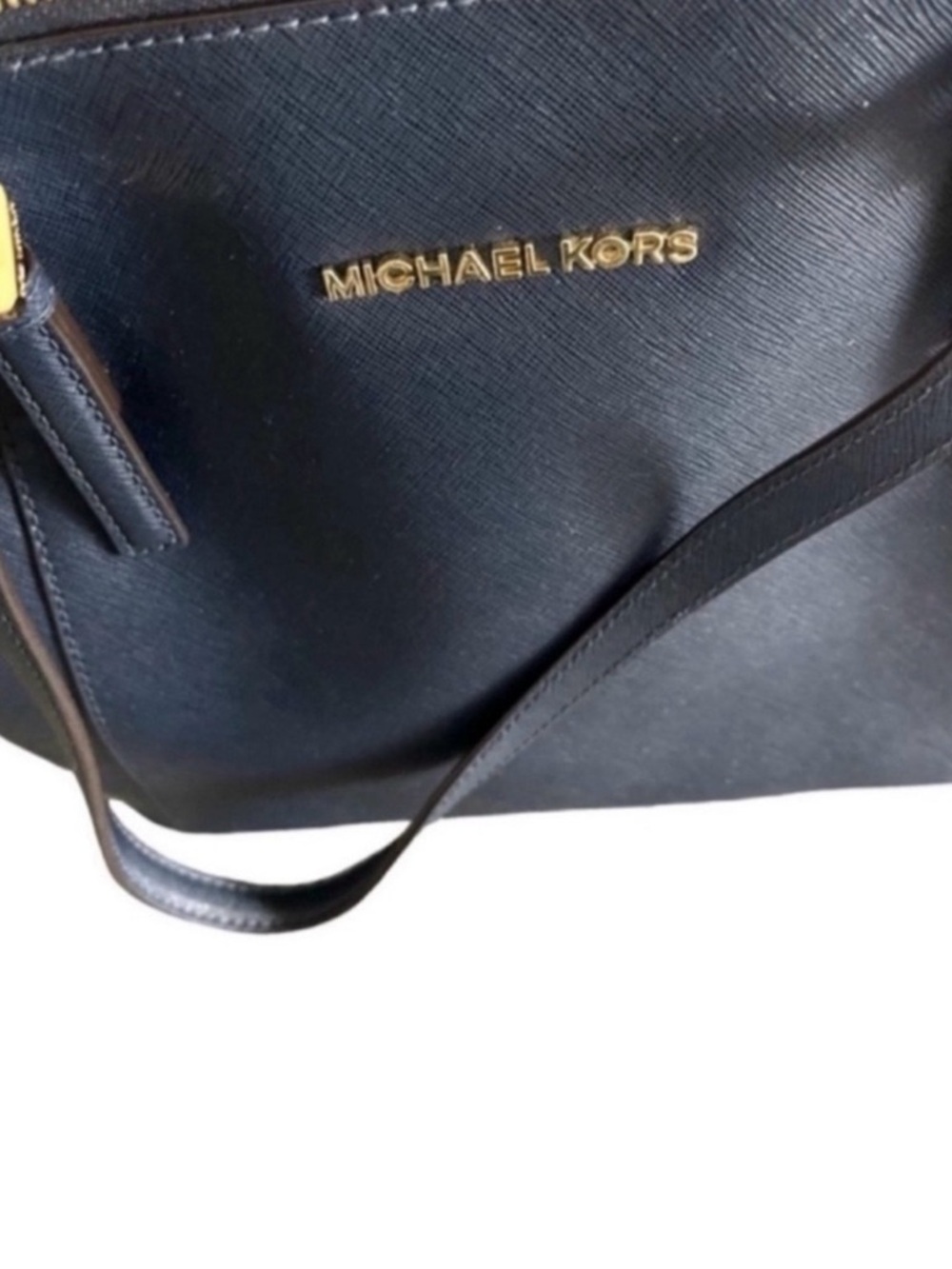 Michael Kors Top Zip Shoulder Bag Double Straps Large Tote Purse Navy Blue Gold - Picture 4 of 13
